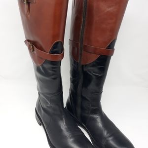 Johnston & Murphy Two-Tone Brown and Black Leather Heeled Riding Boots